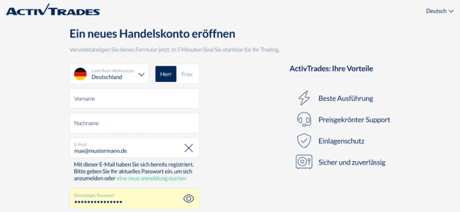 Kontoeröffnung bei ActivTrades