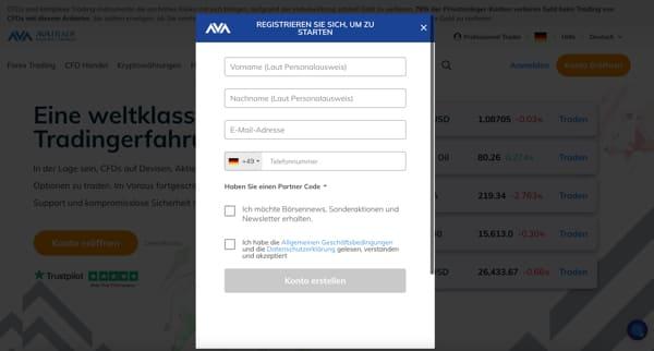 Eröffnen eines Aktien CFD Trades bei AvaTrade