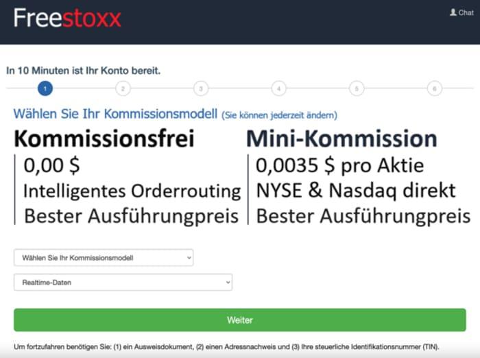 Kontoeröffnung bei Freestoxx