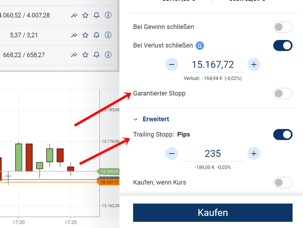 garantierte Stop Order bei Plus500 setzen