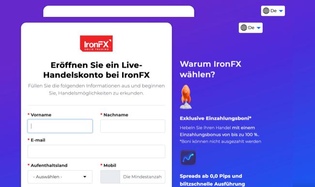 Registrierung und Kontoeröffnung bei IronFX