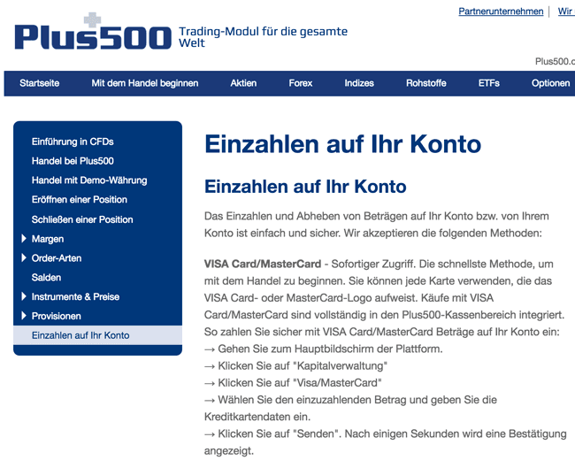 Einzahlungen bei Plus500