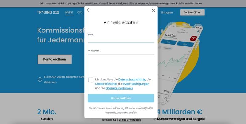 Starten Sie den Kontoeröffnungsprozess