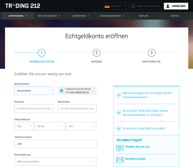 Trading 212 Kontoanmeldung für Einzahlungen
