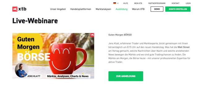 XTB Webinare Anmeldung