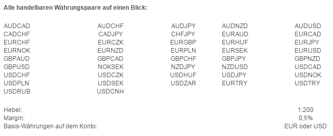 Handelbare Forex Paare bei Varengold