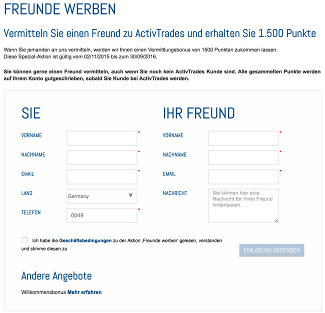 ActivTrades Freunde werben Bonus