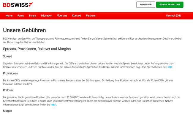 Spreads und Renditen bei BDSwiss