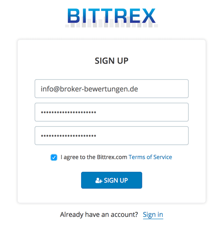 Anmeldung bei Bittrex