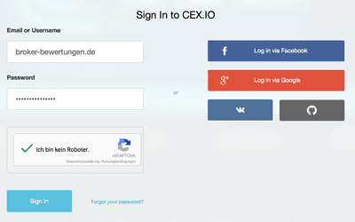 Anmeldung bei CEX.IO