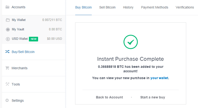 Kauf und Verauf von Coins bei CoinBase