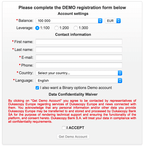 Dukascopy Demokonto