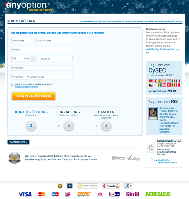Einzahlungen und Auszahlungen bei anyoption