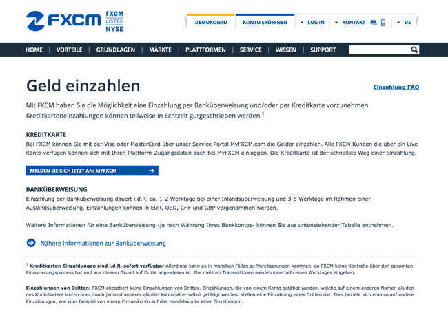 FXCM Einzahlungen