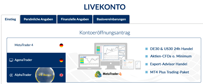 Verschiedene Kontotypen bei FXFlat