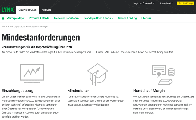 LYNX Broker Mindesteinlage