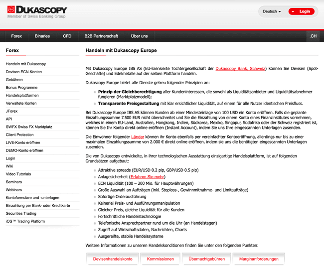 Mindesteinlage bei Dukascopy