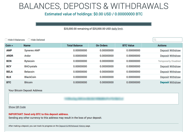 Einzahlungen und Auszahlungen bei Poloniex
