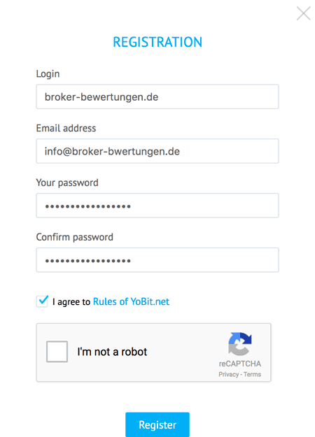 Anmeldung bei YObit