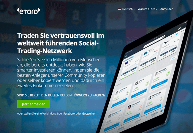 Anmeldung für ein eToro Demokonto