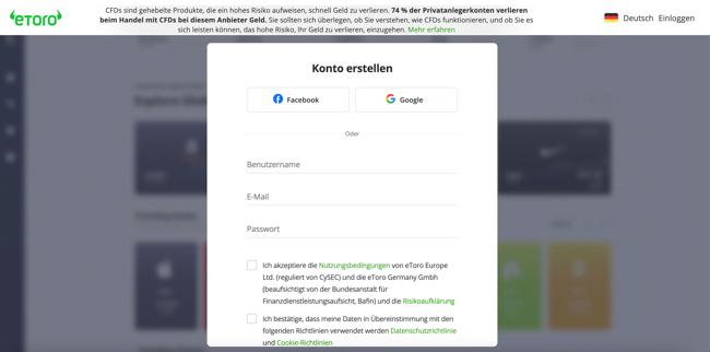 Bei eToro registrieren
