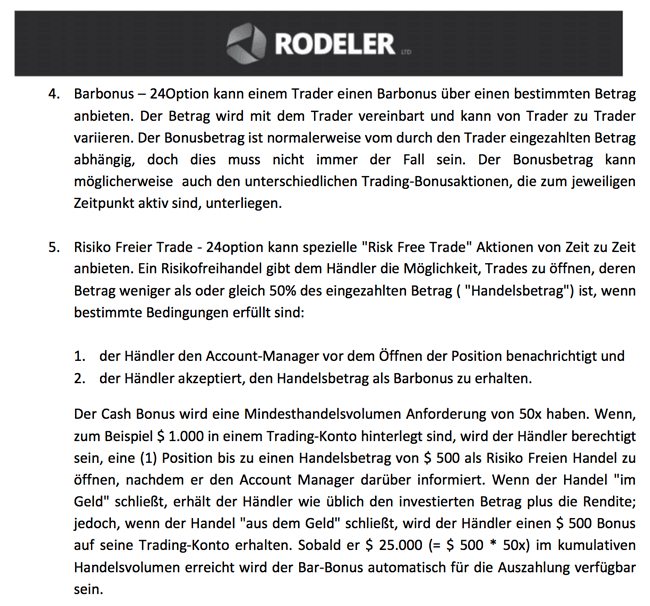 Bar Bonus bei 24option