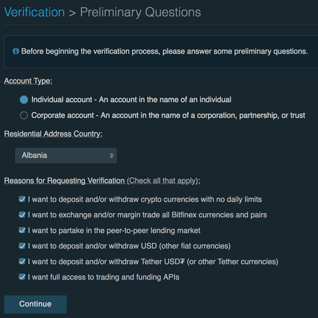 Verfizierung bei Bitfinex