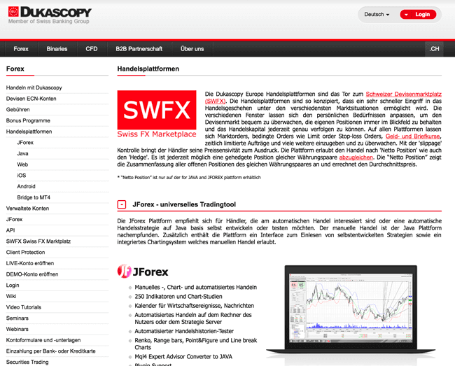 Dukascopy Trading Plattformen und mobile Apps