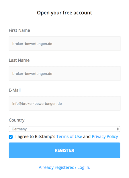 Anmeldung bei Bitstamp